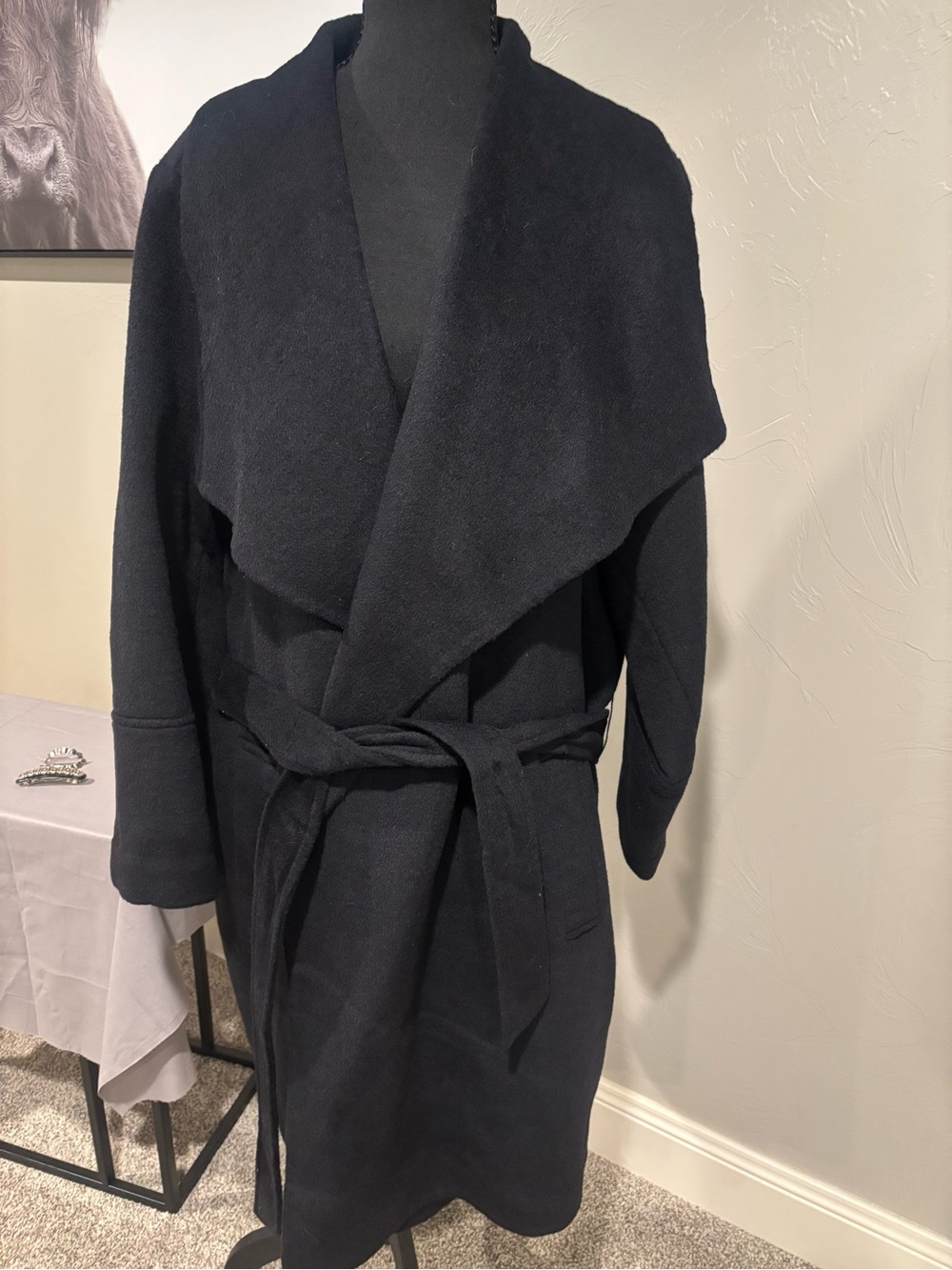 Land’s End Cozy Open-Front Wrap Coat with Belt - Black